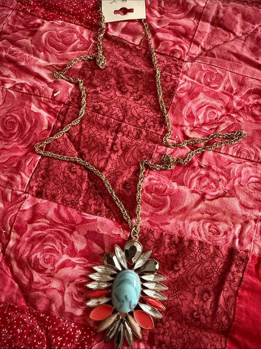Premier Designs 17” Gold-Tone chain with Turquoise Cabochon & glitz Women’s